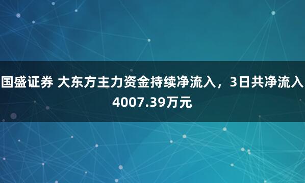 国盛证券 大东方主力资金持续净流入，3日共净流入4007.39万元