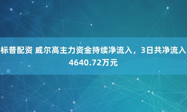 标普配资 威尔高主力资金持续净流入，3日共净流入4640.72万元